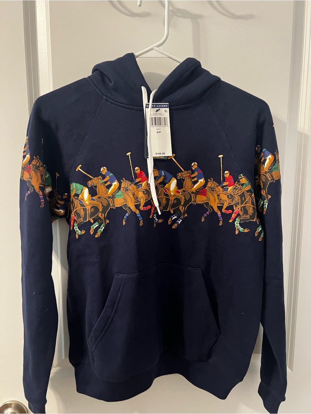 Ralph Lauren Navy Hoodie with Multicolor Polo Player Print